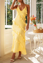 Cosmo Halter maxi frill dress Lemon