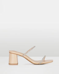 Aquarius Natural Low Block Heel with Diamante strap