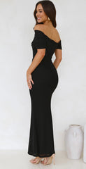 Black off shoulder maxi stretch dress