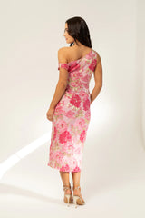 Michelle Drop Shoulder Pink Floral Midi Dress