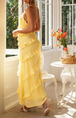 Cosmo Halter maxi frill dress Lemon