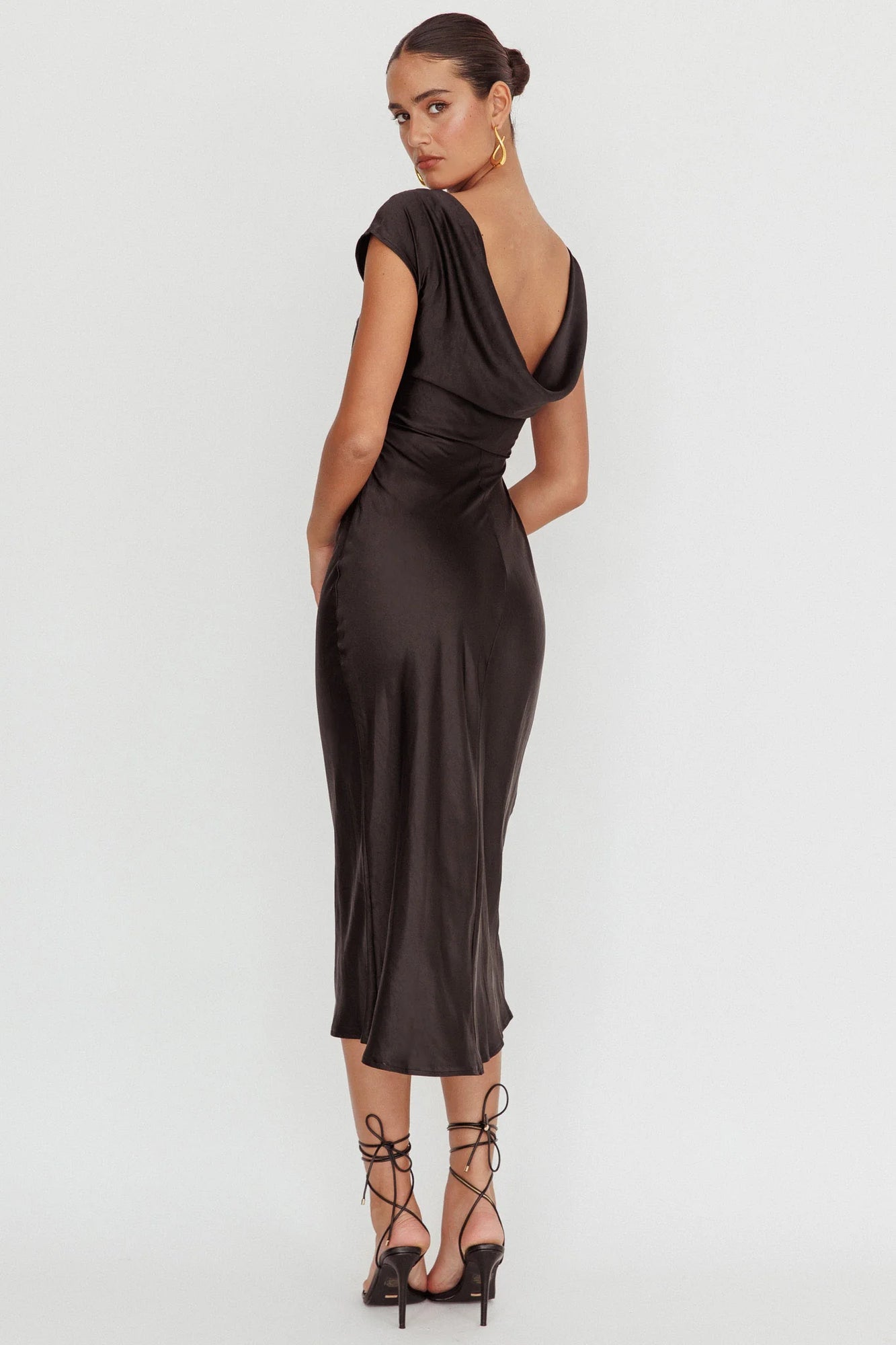 Estelle Satin Midi Dress Black