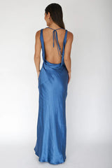 'Carmen' Satin cowl gown Navy