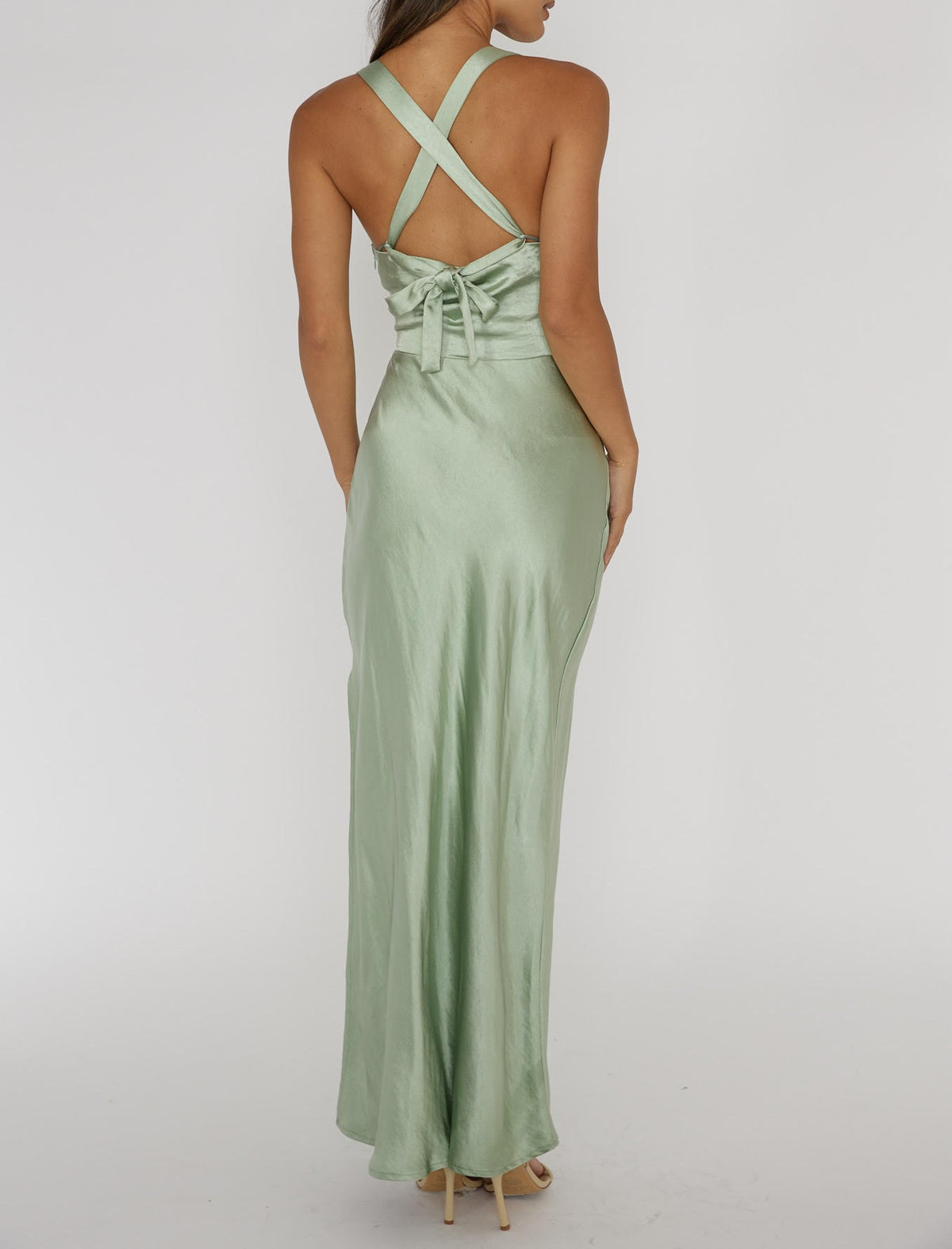 'Kyla' - Sage Satin Dress