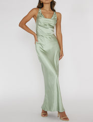 'Kyla' - Sage Satin Dress