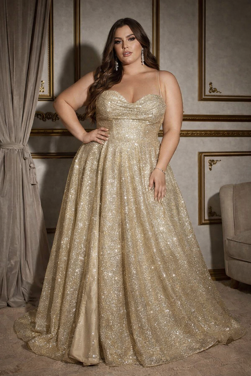 Klara Gold Glitter Gown Size 22 (Ready to ship!)