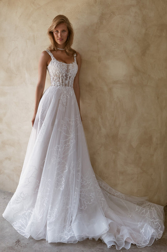 Square neck wedding dress