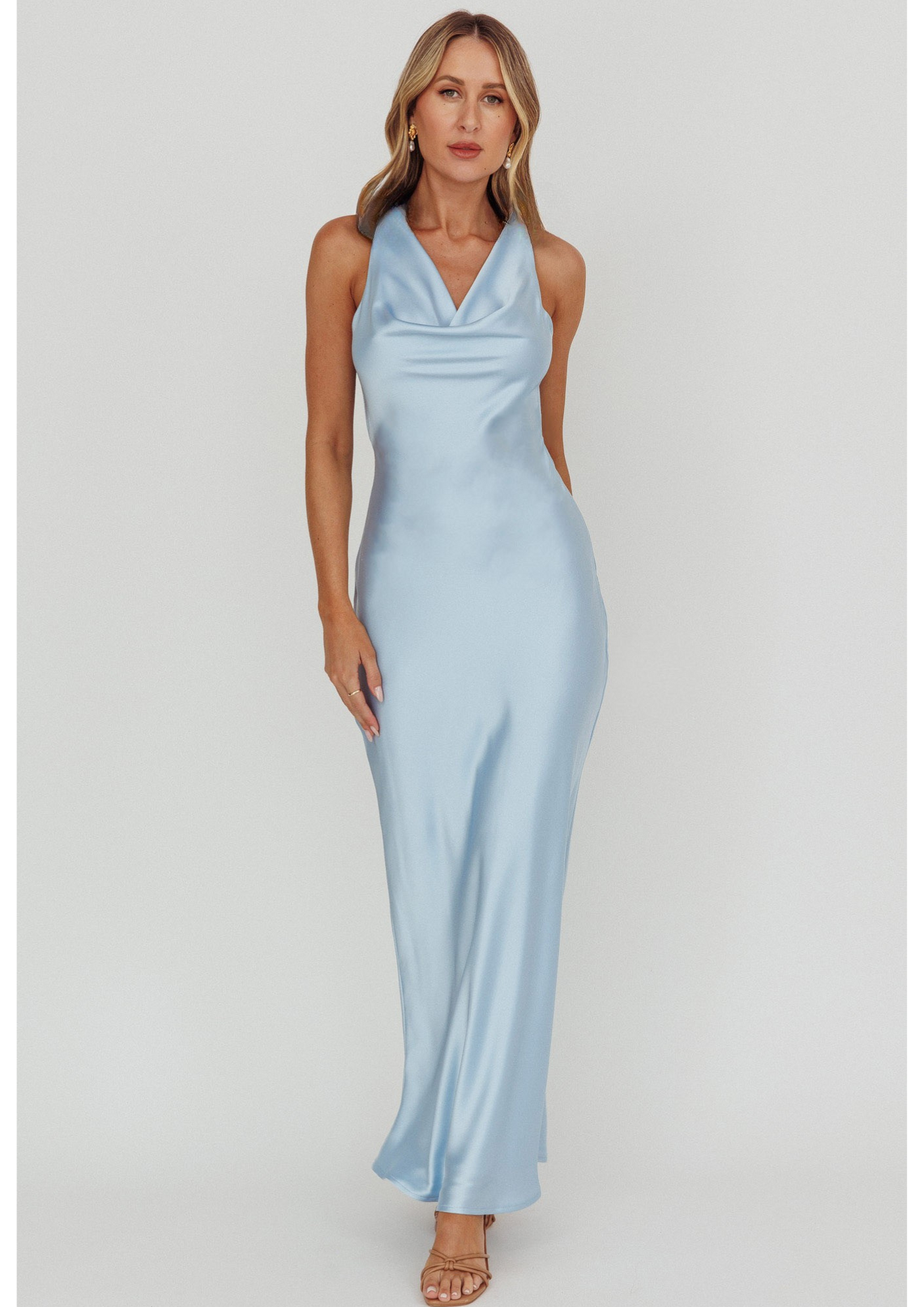 'Mia' - Blue Satin Dress
