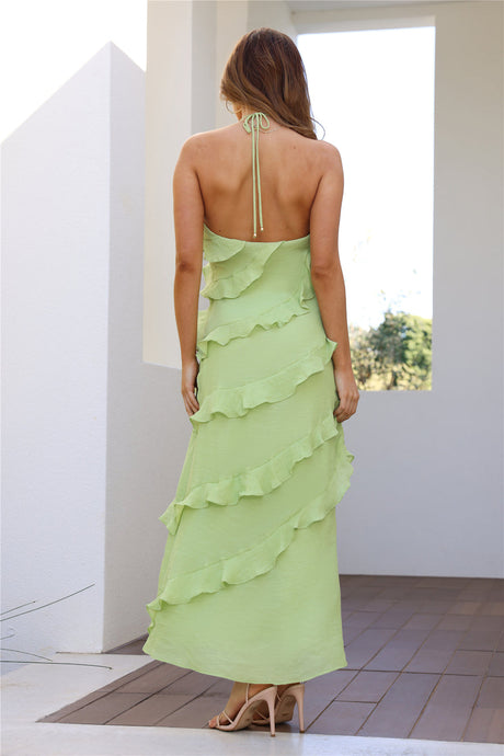 Cosmo Halter maxi frill dress Green