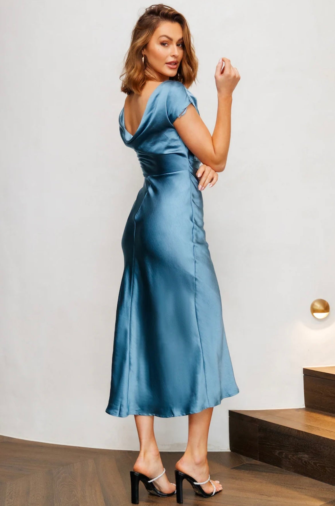 Estelle Satin Midi Dress Blue