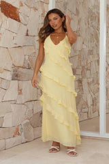 Cosmo Halter maxi frill dress Lemon