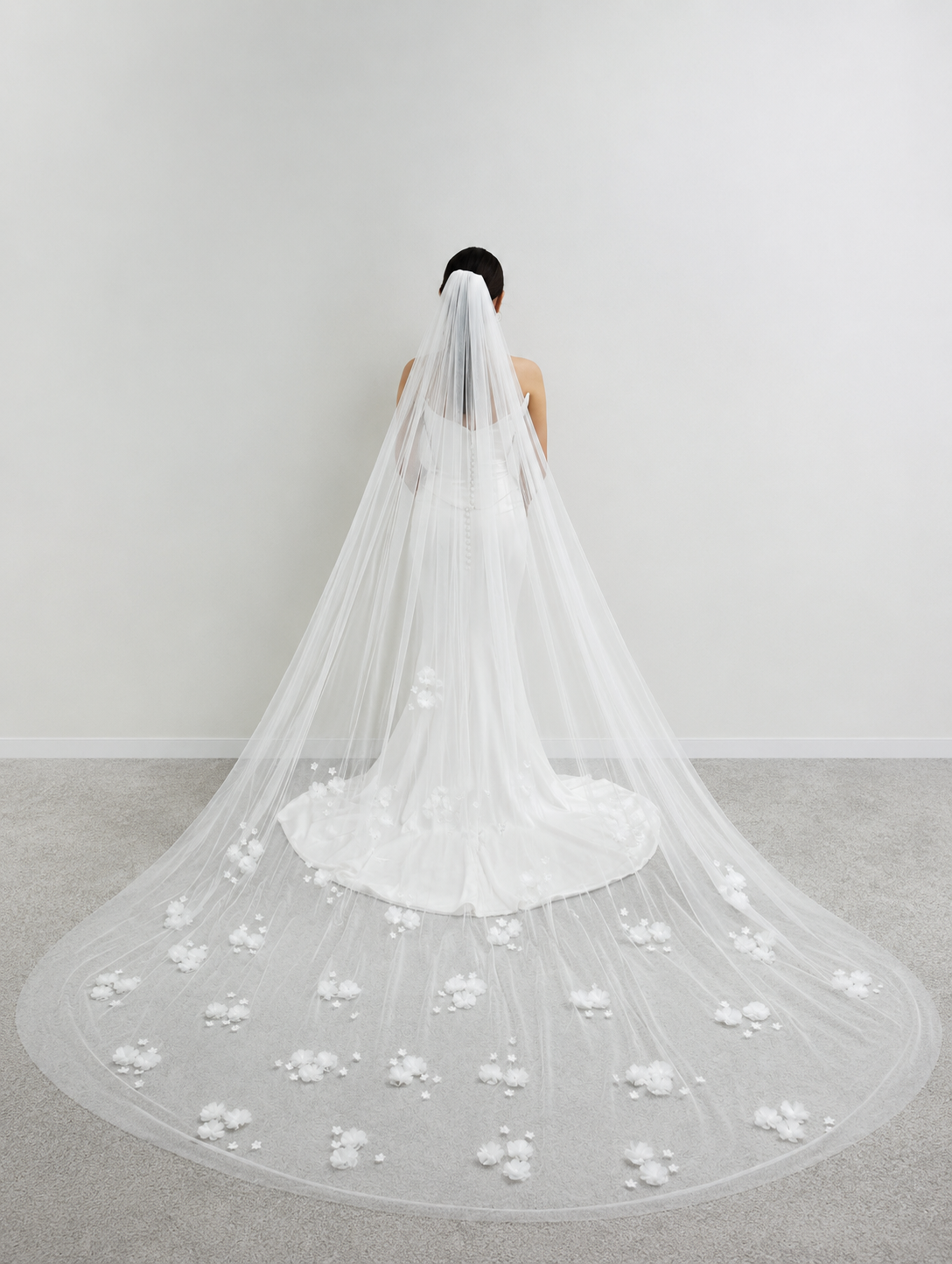 Fawn Cathedral veil with 3d flowers