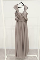 Grey Chiffon Dress with Cap sleeves, Size 22