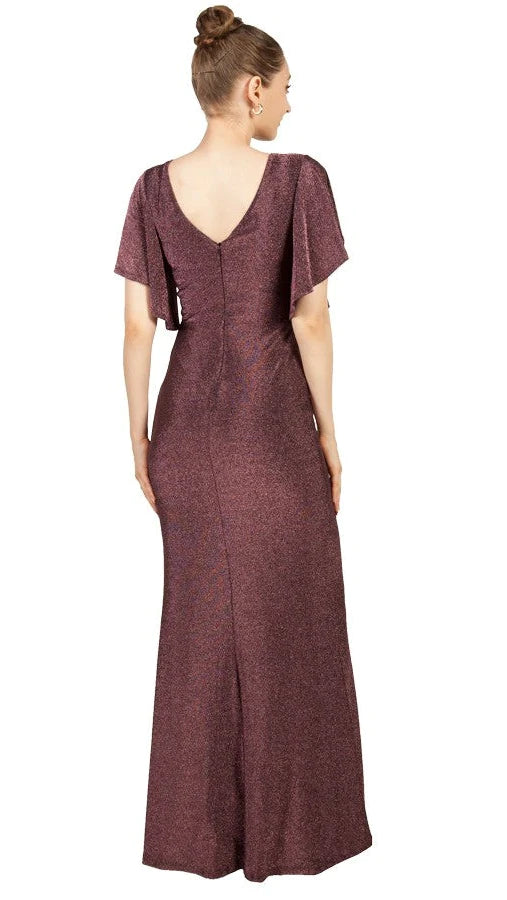 Ruched gown with sleeves Berry size 14 (222463)