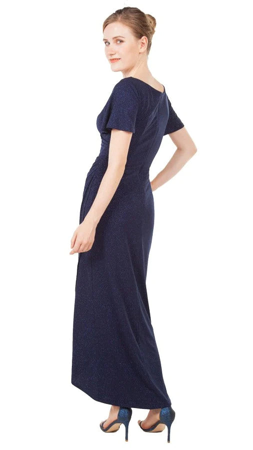 Short sleeve glitter dress with ruching - Navy (220547)