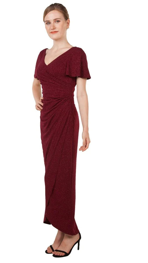 Short sleeve glitter dress with ruching - Wine (220547)