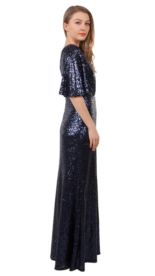 Sequin gown with sleeves Navy size 18 (220440)