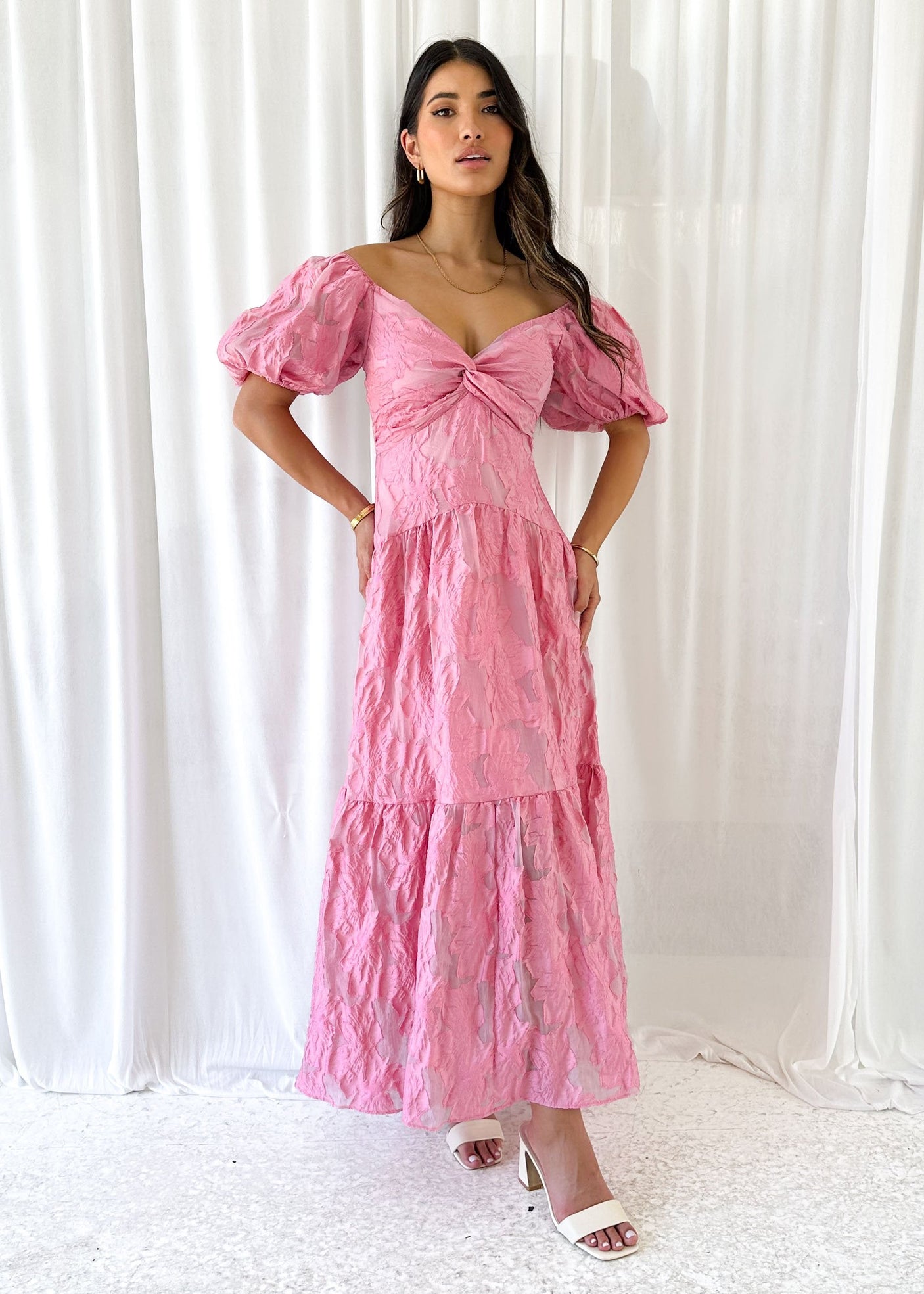 Zali Pink Jacquard Maxi dress