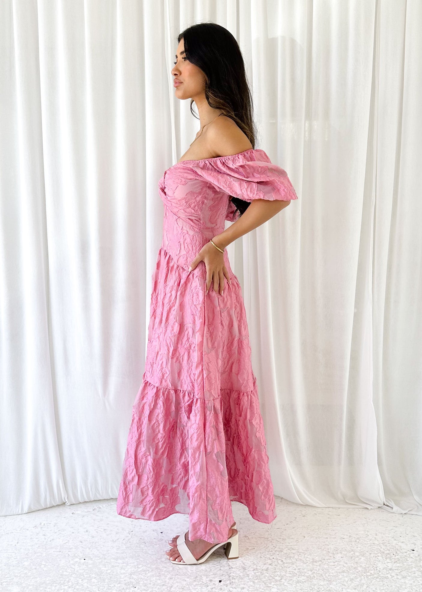 Zali Pink Jacquard Maxi dress