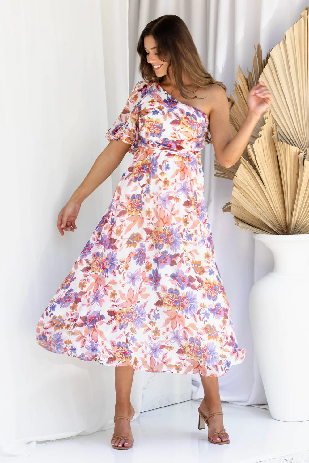 Celeste one shoulder floral midi dress