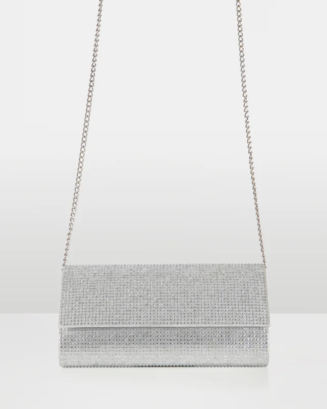 Radiant Silver Diamante clutch