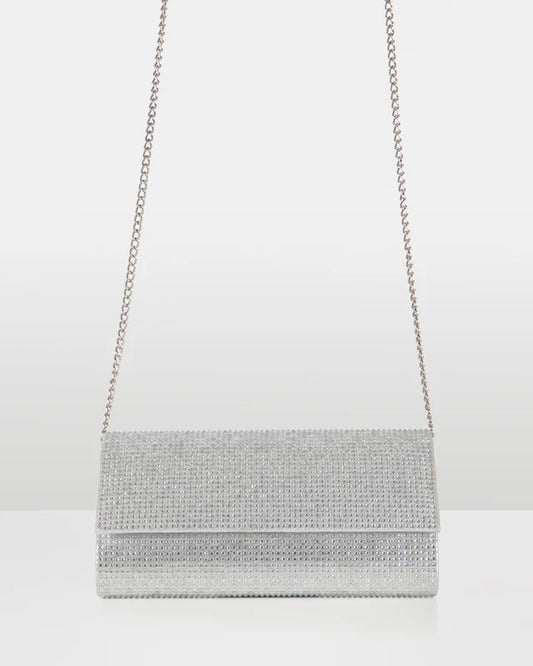 Radiant Silver Diamante clutch