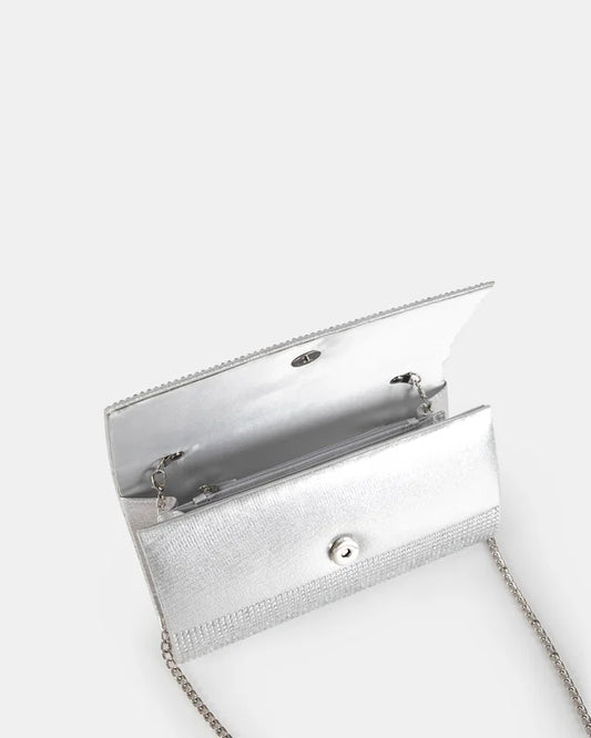 Radiant Silver Diamante clutch