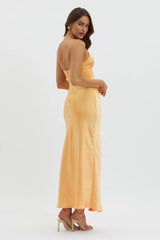 'Ella' Satin Midi Dress in Lemon