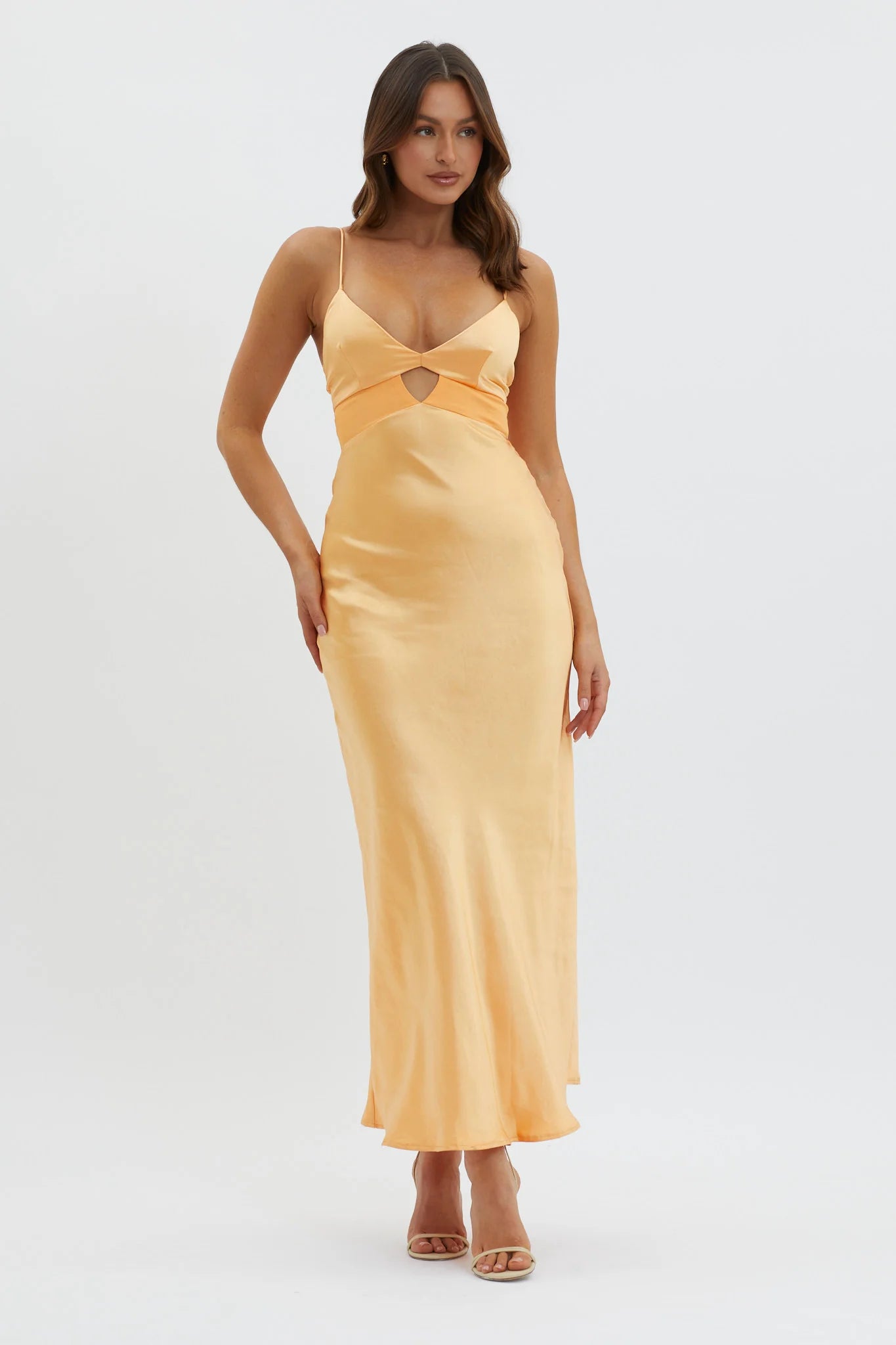 'Ella' Satin Midi Dress in Lemon