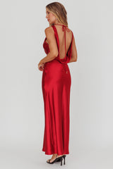 'Mia' - Wine Satin Dress