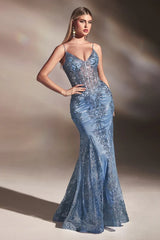 Jayde Fitted Glitter Corset Gown Smoky Blue Size 12 (Ready to ship!)