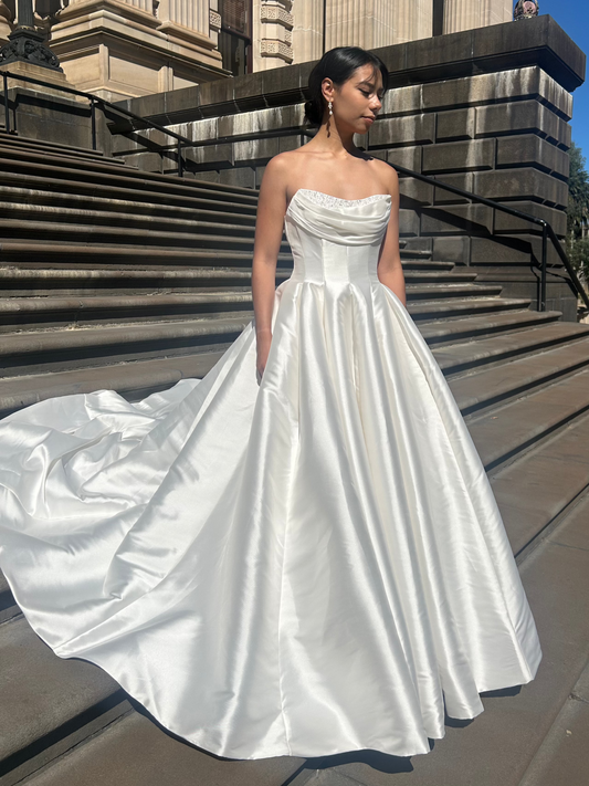 Satin strapless wedding dress