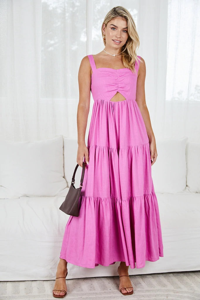 Sweetheart Fuschia midi dress with cut out