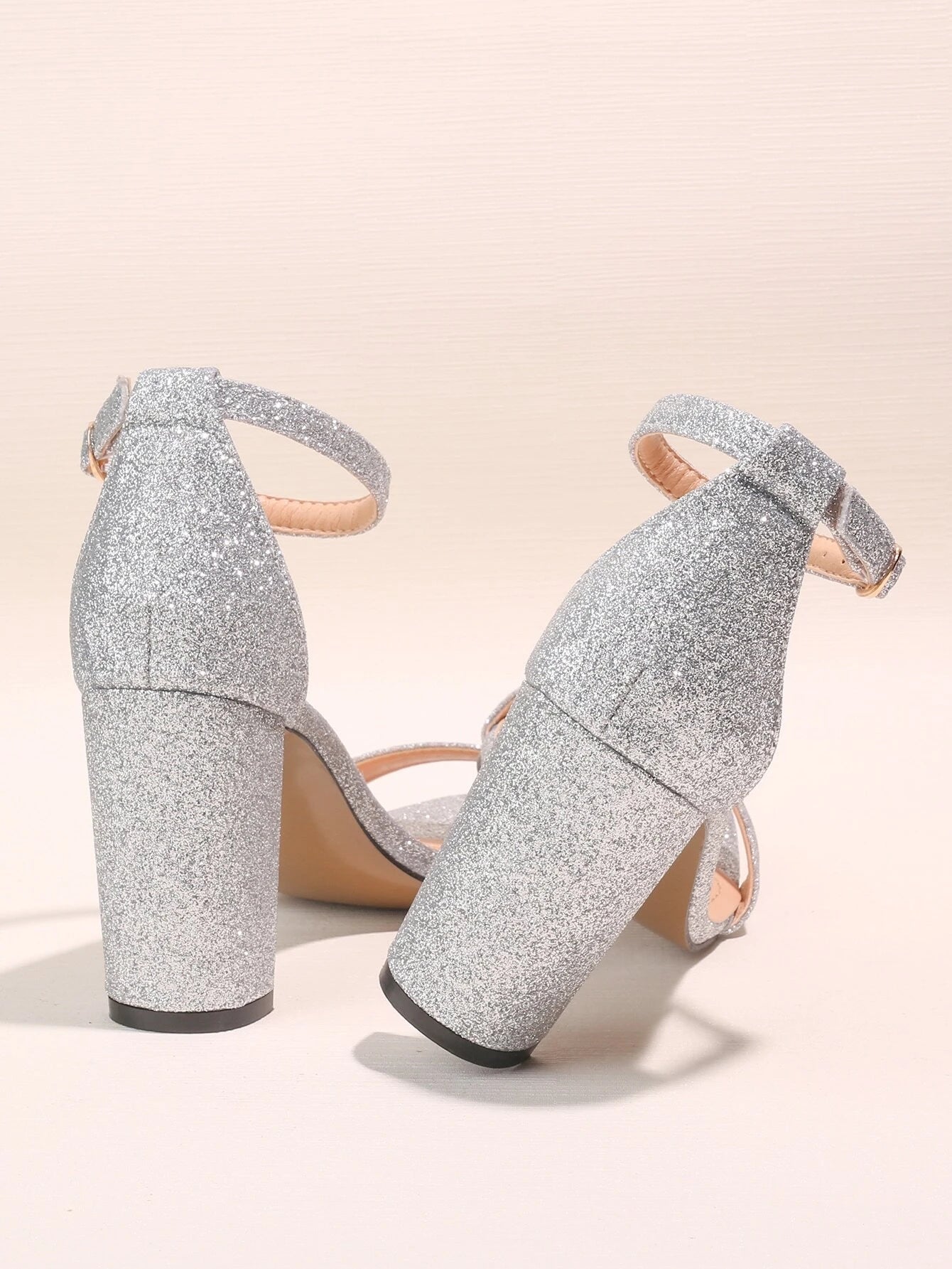 Glitter silver block heels online