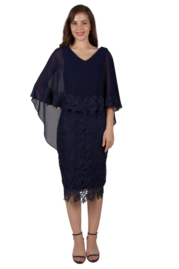Lace dress with Chiffon overlay Navy (219303)