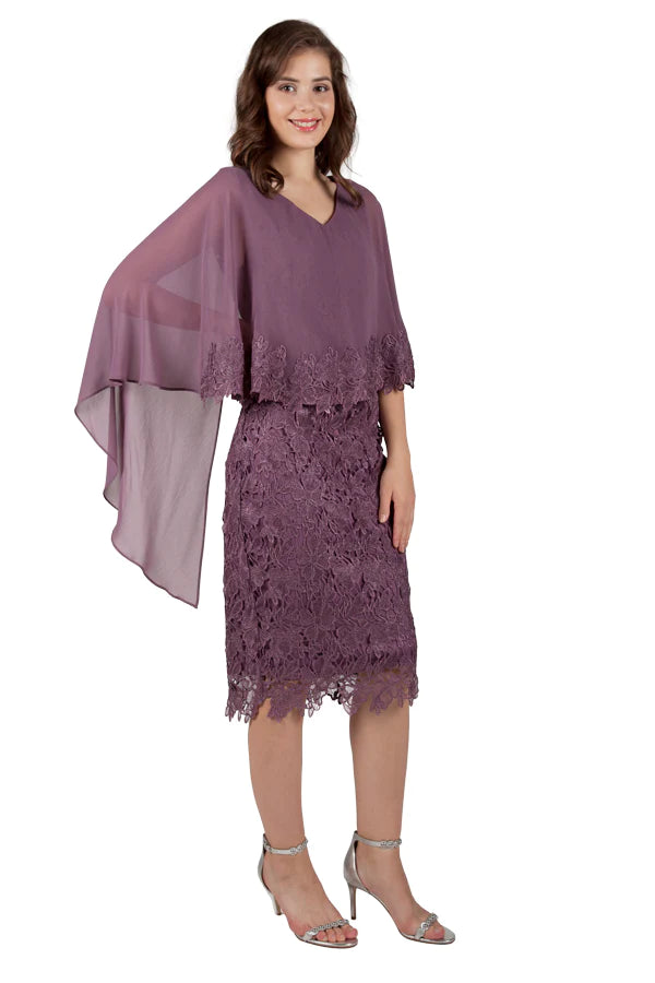 Lace dress with Chiffon overlay Mauve (219303)