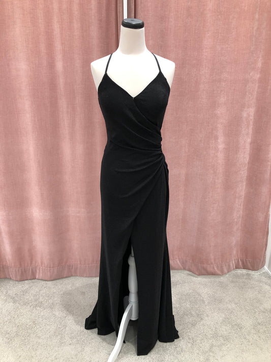 Shimmer Black V-Neck ruched gown (221237)