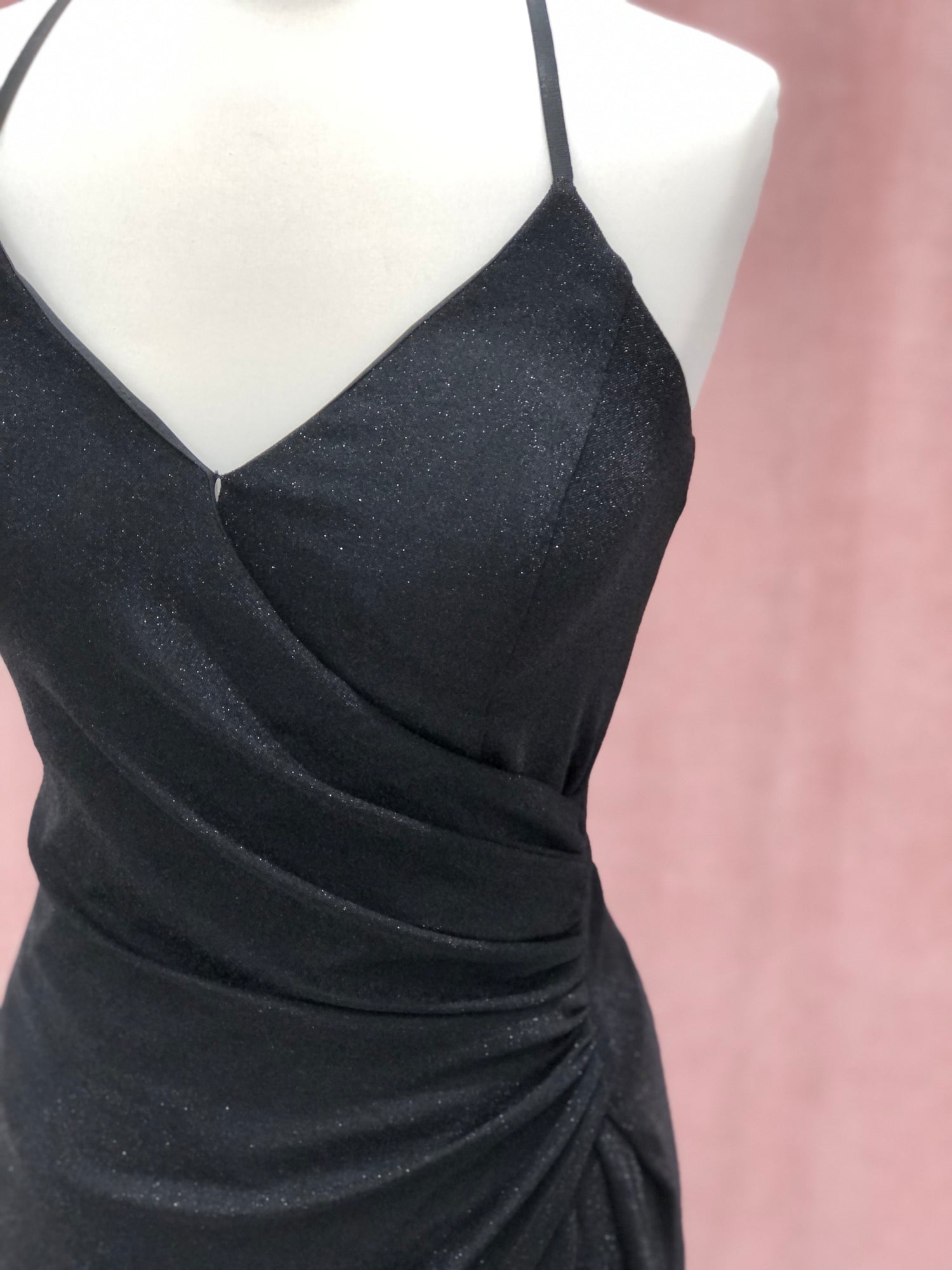 Shimmer Black V-Neck ruched gown (221237)