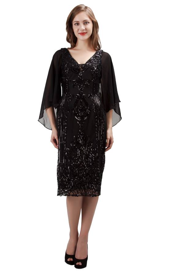 Sequin cocktail dress with chiffon sleeve