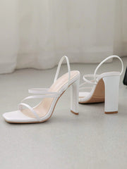 Strap sling back white block heel (C005)