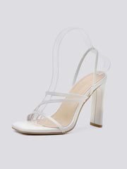 Strap sling back white block heel (C005)