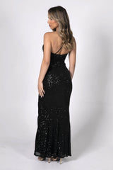 One Shoulder Sequin Gown - Black