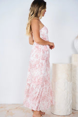 Printed strapless maxi dress with tiered hem - Rose