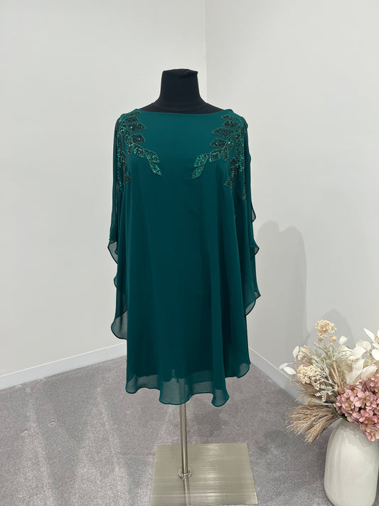 Miss Anne chiffon overlay dress with sequin detail (222225) Emerald