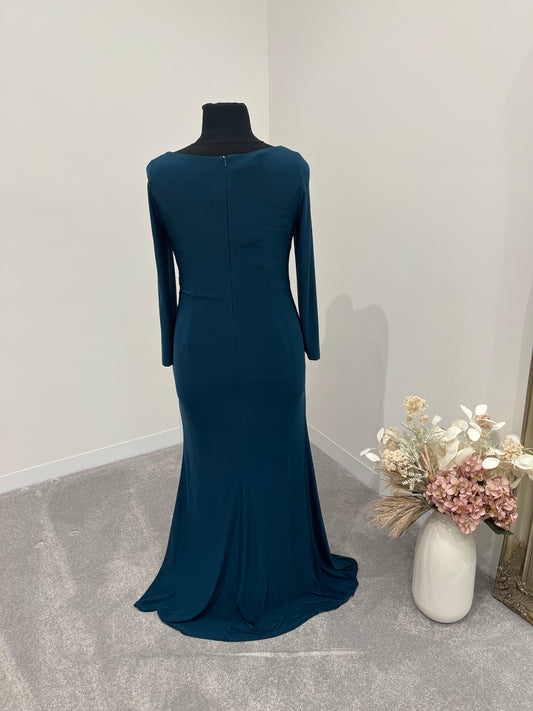 Full length gown with long sleeves and ruching - Teal size 16 (221559)