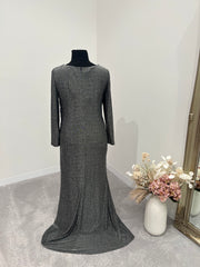 Glitter gown with ruching and sleeves - Gunmetal (220487)