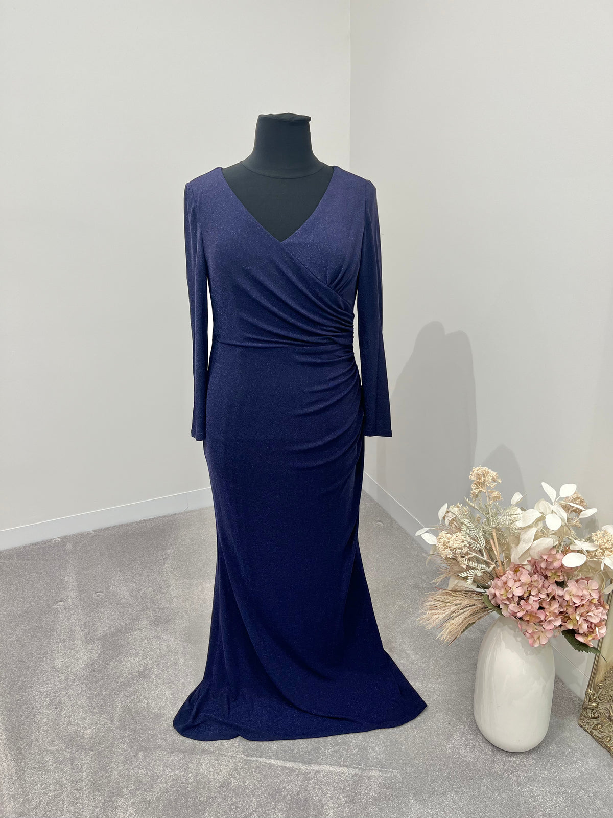 Glitter gown with ruching and sleeves - Navy (220487)