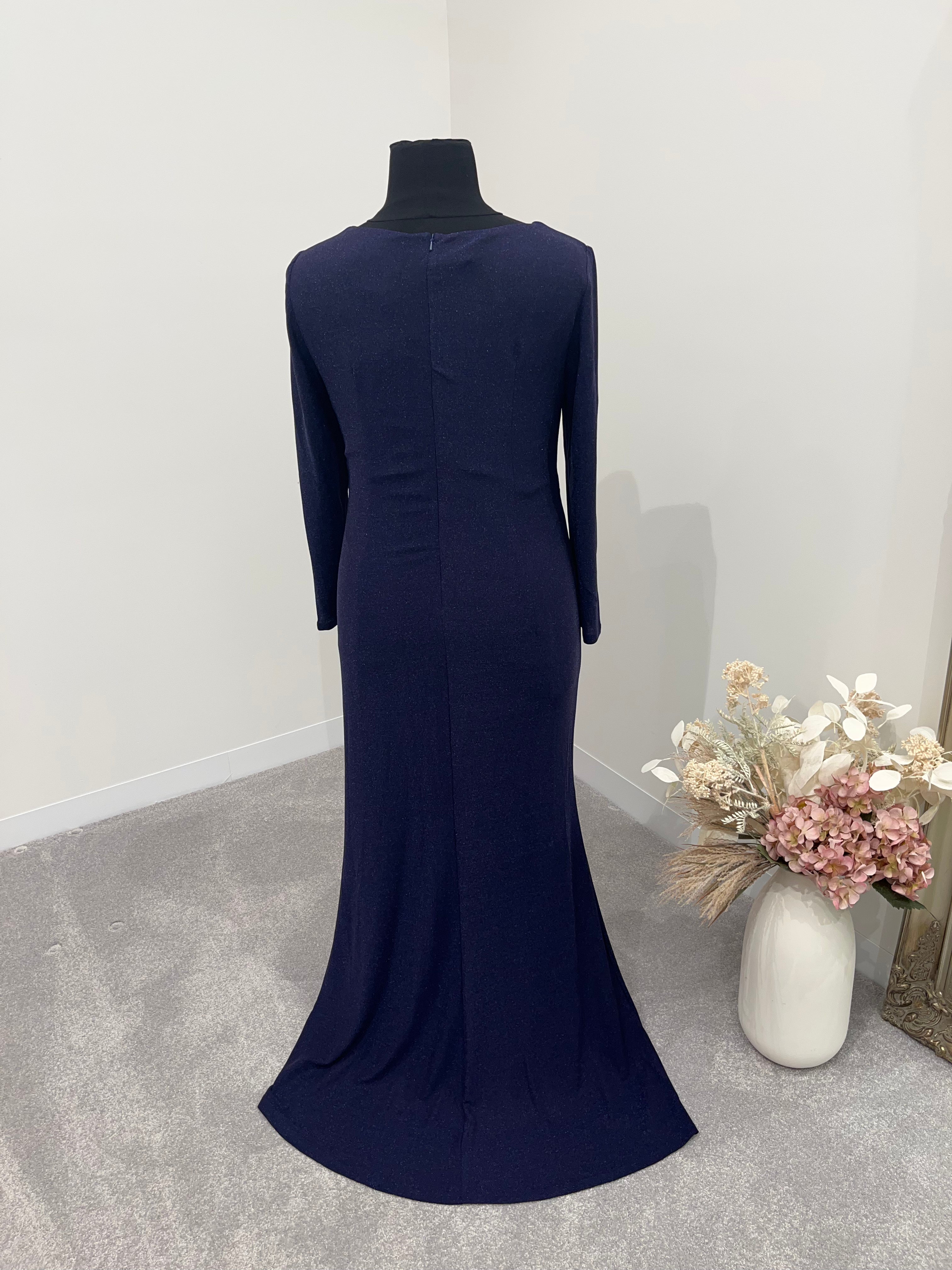 Glitter gown with ruching and sleeves - Navy (220487)