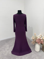 Full length gown with long sleeves and ruching - Plum size 20 (221559)