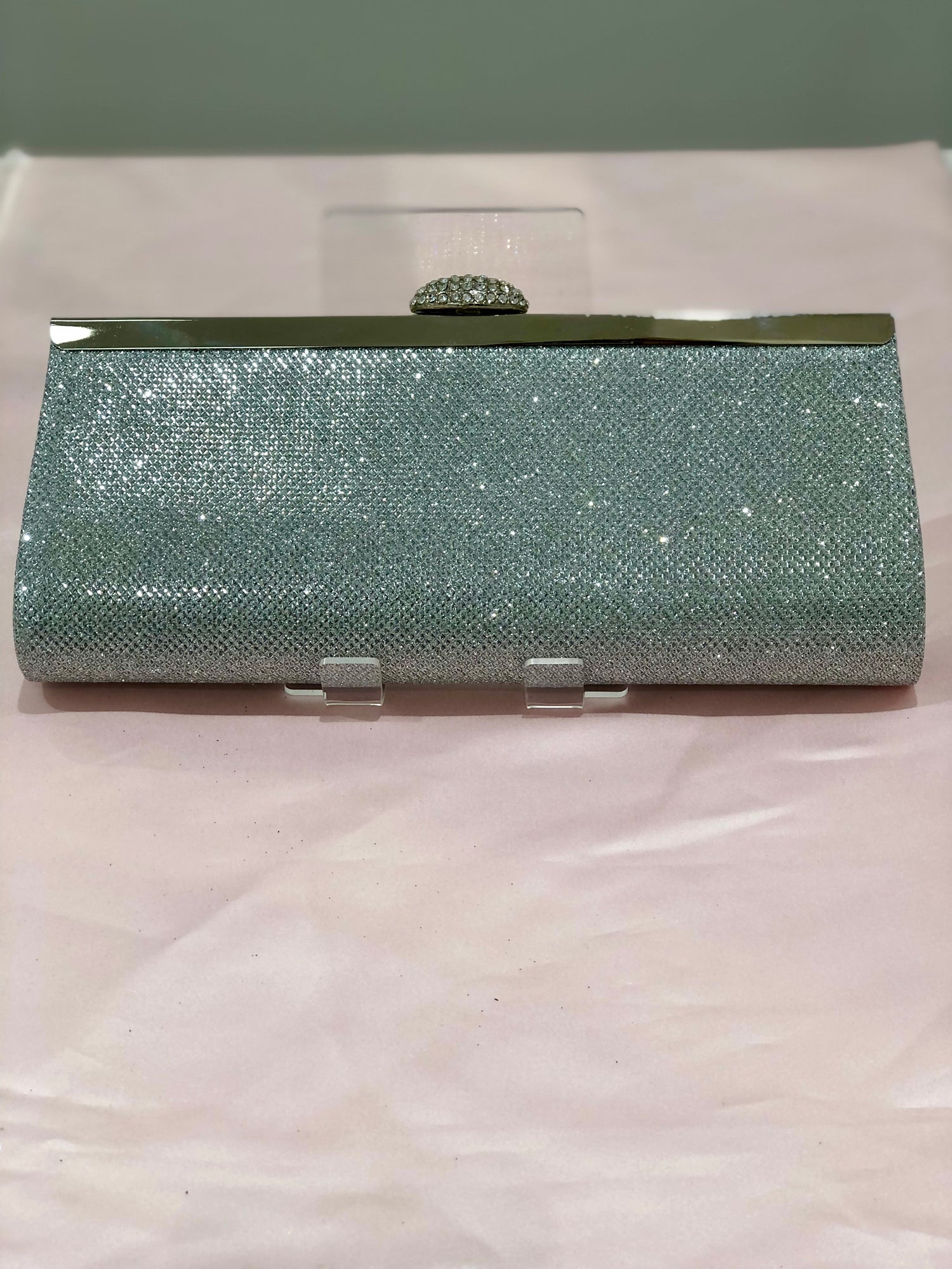 Slim silver clutch diamante clasp